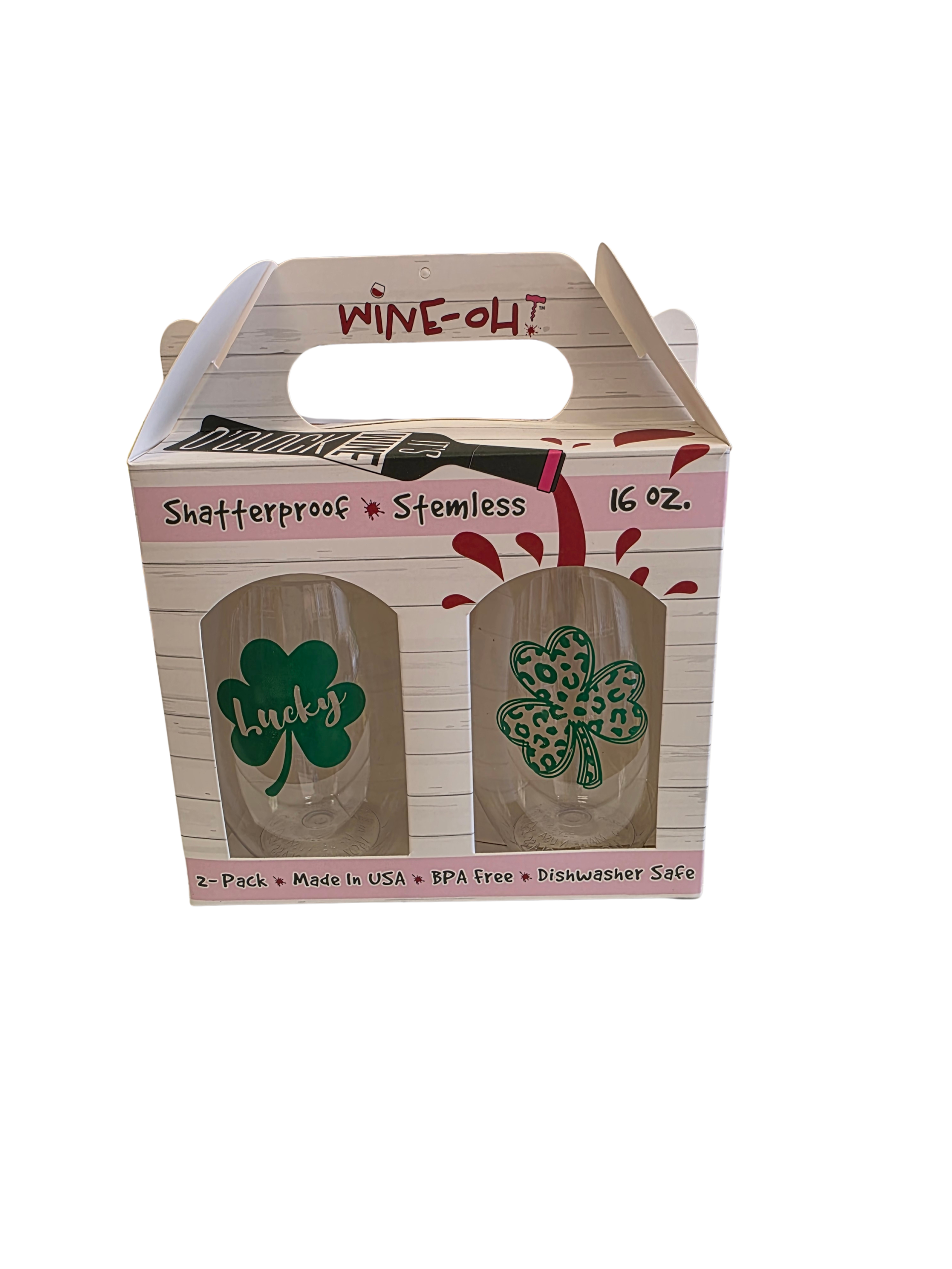 SHATTERPROOF STEMLESS WINE CUP 16oz CLOVERS