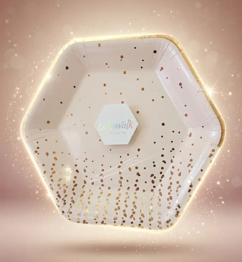 Set of 8 pink bubble-themed disposable paper plates