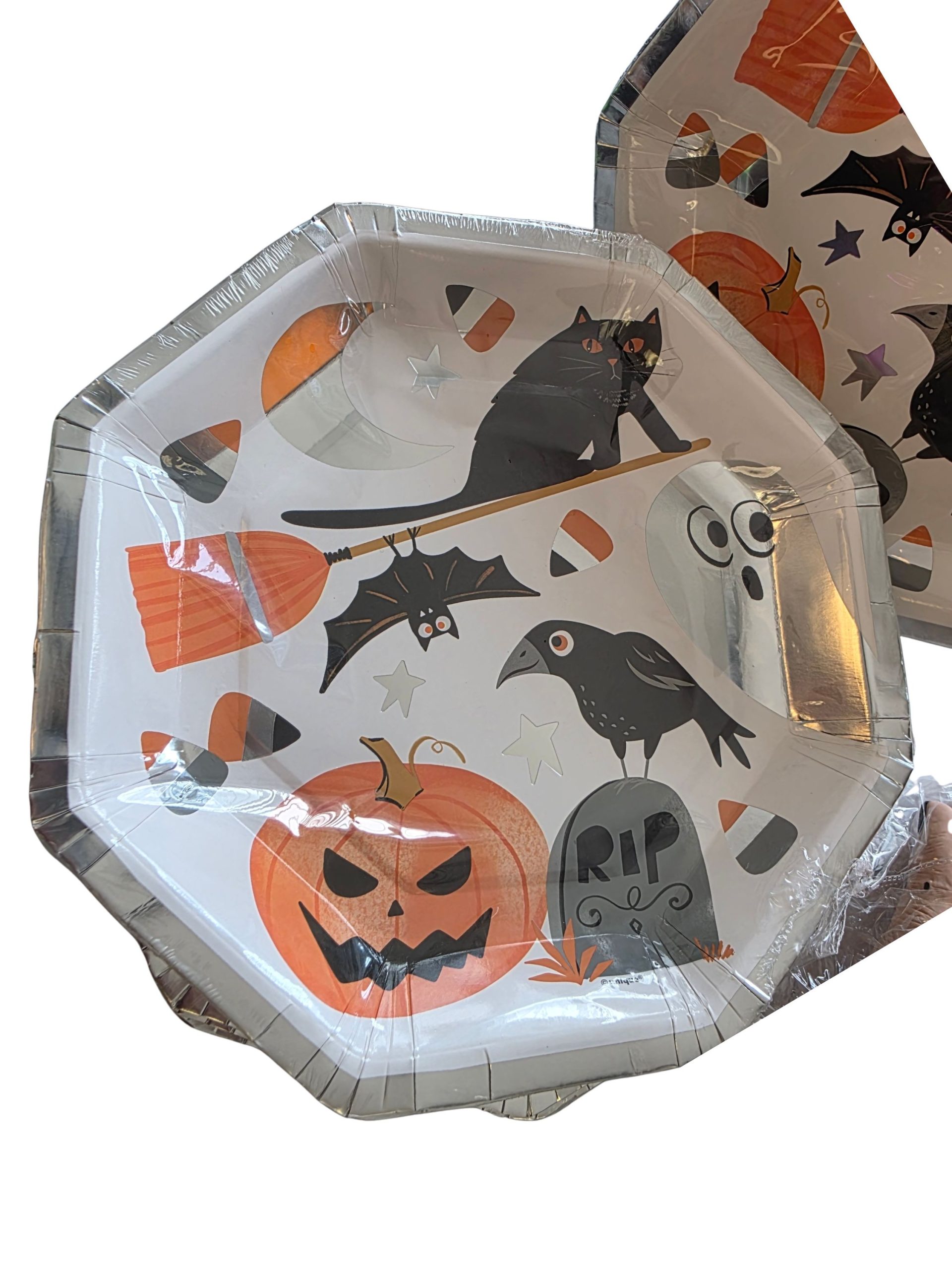 WHITE/SILVER HALLOWEEN PLATE 8ct