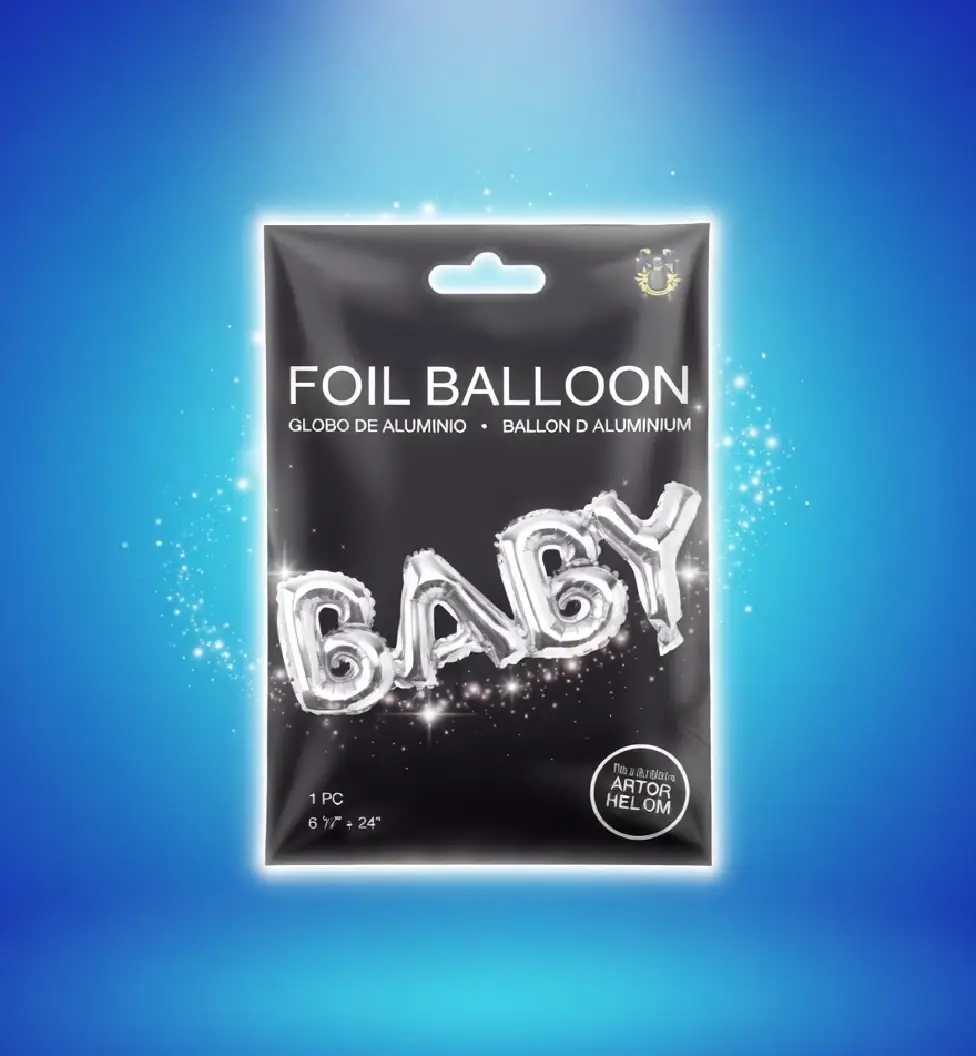 24-inch silver foil balloons shaped or printed with the word BABY